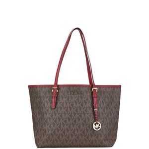 Michael Kors MK Signature Tote Bag in Brown and Red Leather for Women